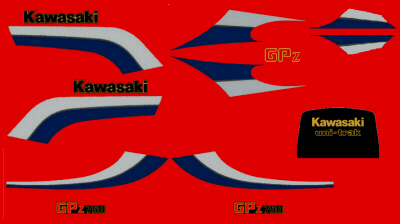 1983 GPz750 Red Bike Decal & Stripe Kit 14 pcs.